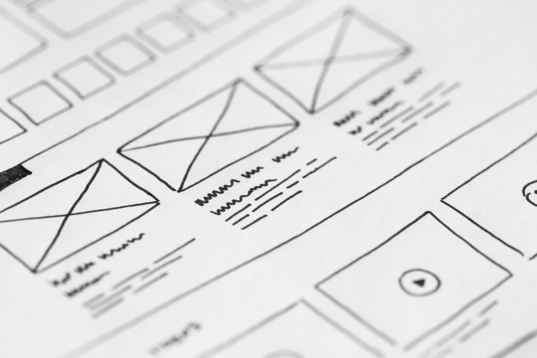 Hand-drawn wireframes for a user interface
